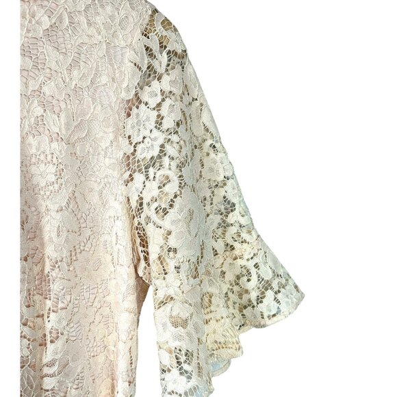 DKNY Blush Pink Lace Ruffle Dress Belted Short Sleeve Size 12 Cocktail Wedding - Picture 5 of 8